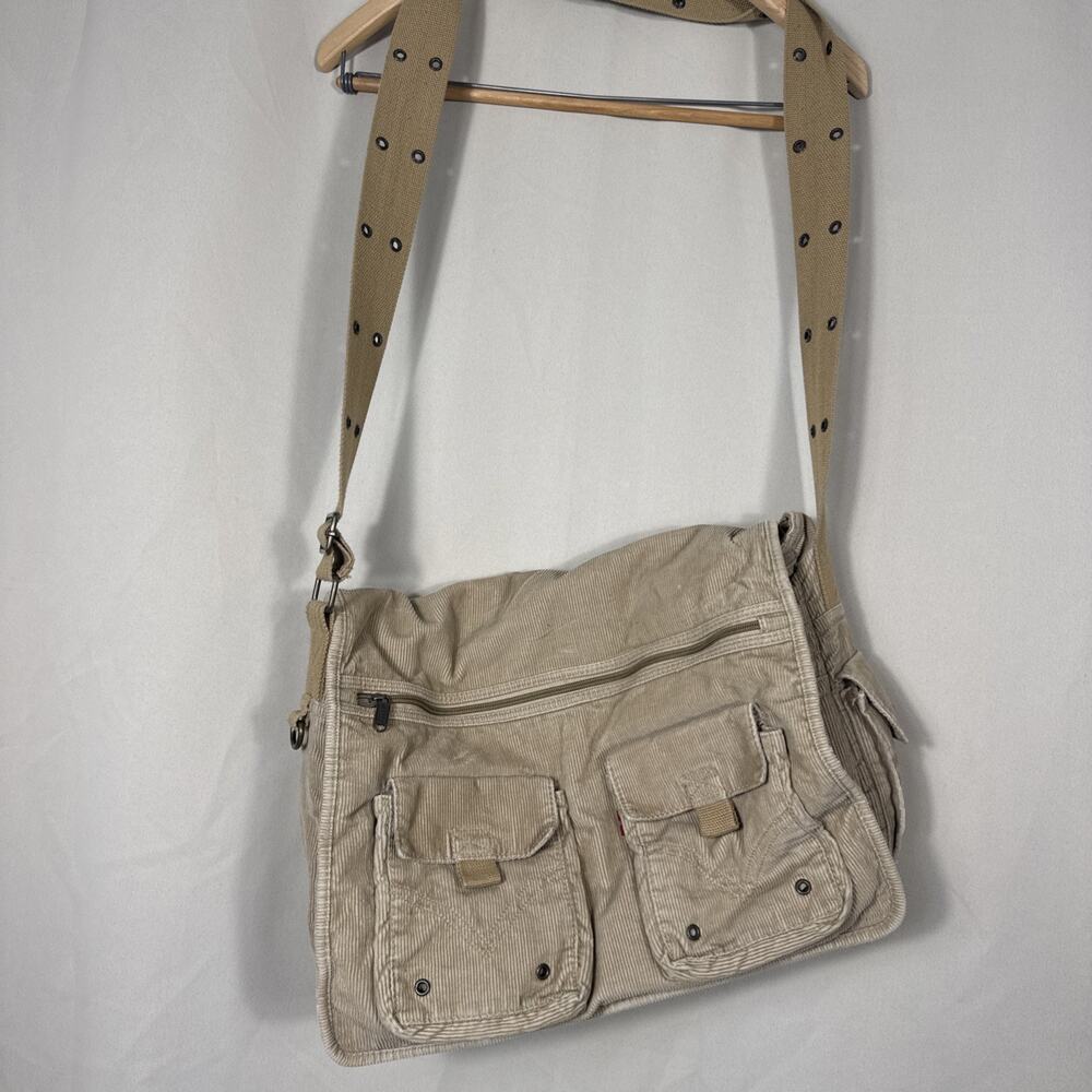 Vintage Levi’s Messenger Bag Beige Corduroy Y2K Retro Shoulder Crossbody cargo